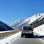 Driving Safely in Andorran Mountains**

"A fully clothed family in a 4x4 vehicle carefully navigating a snowy mountain road in Andorra, appropriate attire, safe for work, daytime, perfect anatomy, correct proportions, showcasing winter tires and cautious driving. The background features a stunning vista of snow-capped Pyrenees mountains under a clear blue sky. Emphasize safety and responsible travel. Professional photography, high quality, family-friendly."

**