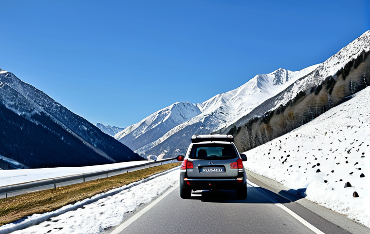 Driving Safely in Andorran Mountains**
"A fully clothed family in a 4x4 vehicle carefully navigating a snowy mountain road in Andorra, appropriate attire, safe for work, daytime, perfect anatomy, correct proportions, showcasing winter tires and cautious driving. The background features a stunning vista of snow-capped Pyrenees mountains under a clear blue sky. Emphasize safety and responsible travel. Professional photography, high quality, family-friendly."
**